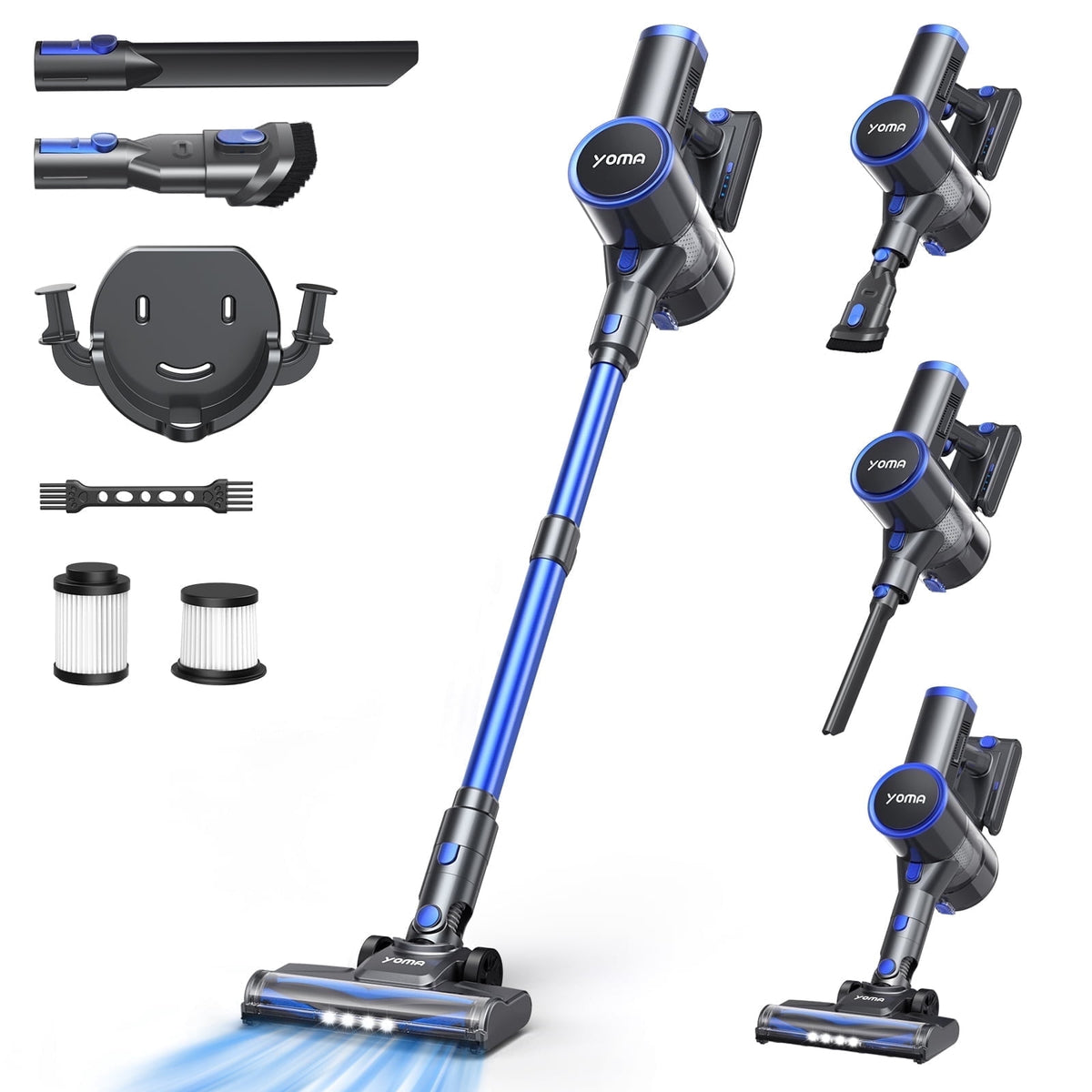YOMA Cordless Vacuum Cleaner, 6-in-1 Rechargeable Stick Vacuum, 60mins Max Runtime, Lightweight 2200mAh Battery Powerful Vacuum Cleaner for Home Hard Floor Pet Hair-N12